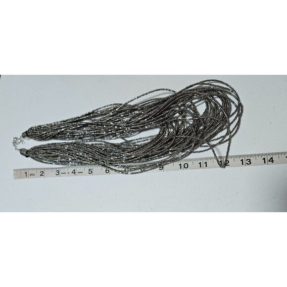 Retro Chunky Multi-Strand Silver Seed Beaded Statement Necklace Fashion Jewelry - Picture 4 of 5